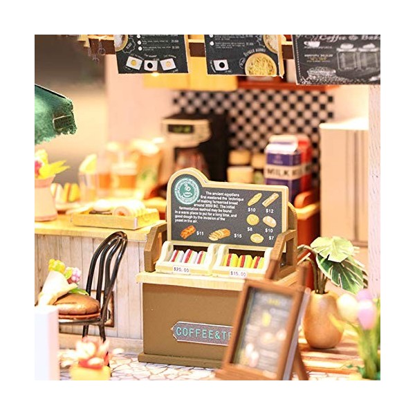 LANGWEI Dollhouse DIY Miniature Room Set, LED lumières café-Restaurant Miniature Assemblage de Meubles Modèle Jouets | Kit DI