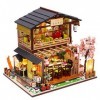 HEYANG DIY Japanese Style Sushi Shop Mini Dollhouse Wooden with Furniture Doll House Kits 3D Creative Gift Puzzle Toys Dust 