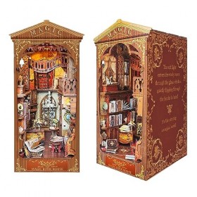 Kit de Coin de Livre Bricolage-Maison de poupées Miniatures avec Meubles et lumière LED, Serre-Livres dart en Bois Puzzle 3D