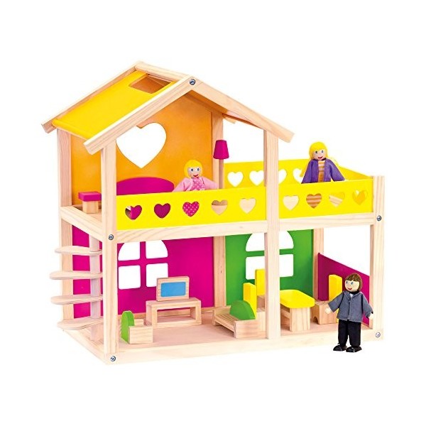 Bino- Maison de poupées Taille Moyenne avec Meuble, 14 pièces. Cabane en Bois colorée pour Enfants à partir de 3 Ans. Dimensi