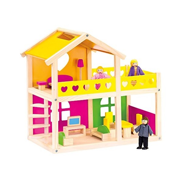 Bino- Maison de poupées Taille Moyenne avec Meuble, 14 pièces. Cabane en Bois colorée pour Enfants à partir de 3 Ans. Dimensi