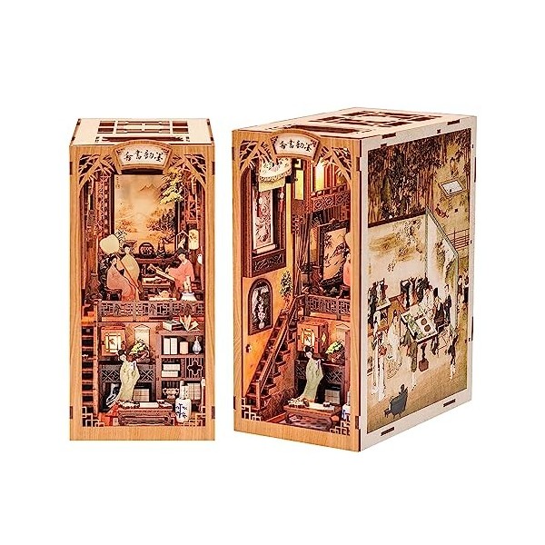 Fsolis Kit de bricolage pour book nook avec protection contre la poussière, maison de poupée miniature, avec meubles et lumiè