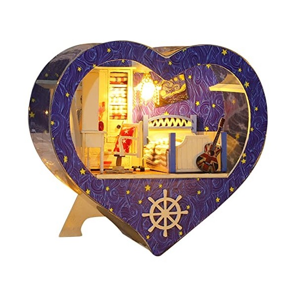 Kit de Meubles de Maison de Poupée Miniature en Bois Bricolage, Modèle Dassemblage 3D, Jouets en Forme de Cœur Pour Adultes 