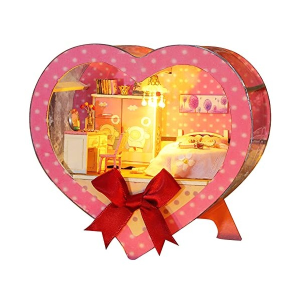 Kit de Meubles de Maison de Poupée Miniature en Bois Bricolage, Modèle Dassemblage 3D, Jouets en Forme de Cœur Pour Adultes 