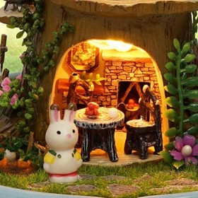 HOHXFYP Maison Poupée la Forêt,Maison Poupée Mignonne Miniature avec Musique Rotative et Lumière LED,Couverture Anti Poussièr