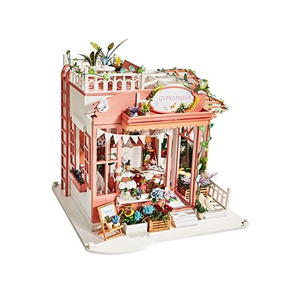 Kit de maison de poupée miniature bricolage, 8,7 x 8,3 x 8,7 pouces Miniatures de maison de poupée de fleurs avec des lumière