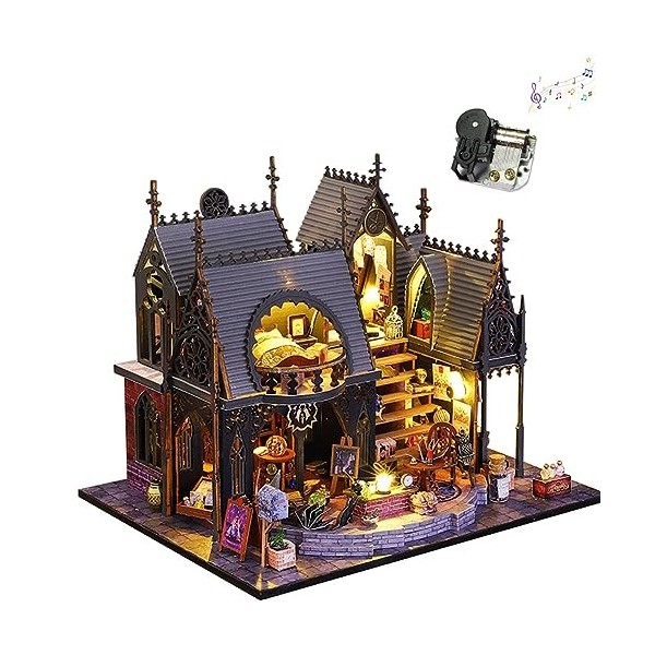 DIY Miniature Maison De Poupée Kit Jouets Magique Enchanté Hut Modèle de Construction avec Housse de Poussière et Musique 3D 