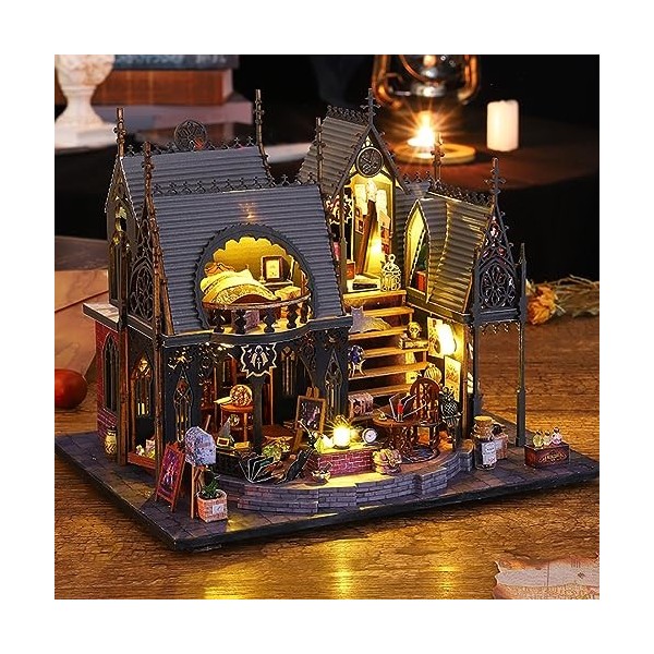 DIY Miniature Maison De Poupée Kit Jouets Magique Enchanté Hut Modèle de Construction avec Housse de Poussière et Musique 3D 