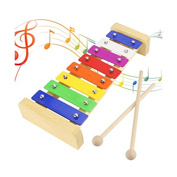 Xylophone Bebe Instrument de Musique Enfant 1 an Plus en Bois Jouets  Musicaux Glockenspiel avec 2 Baguette Xylophone 8 Clés X