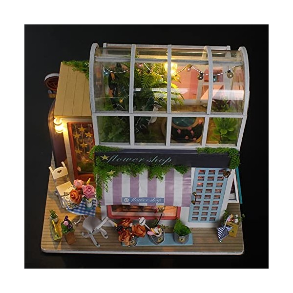 Kit de maison de poupée miniature, modèle de magasin de fleurs Dorable bricolage amusant en bois pour fille pour garçon pour 
