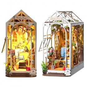 Kit de Diorama de Coin de Livre de Bricolage, Kits de Maison de Poupée Miniatures avec LED, Bibliothèque Serre-Livres Puzzle 