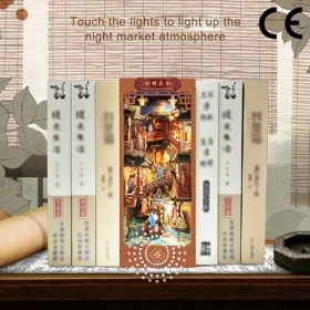 Kit Coin Livre, Kits de Serre-Livres DIY pour Maison de Poupée, Puzzle 3D avec Lumières, Décor D’Insertion D’étagère de la Dy