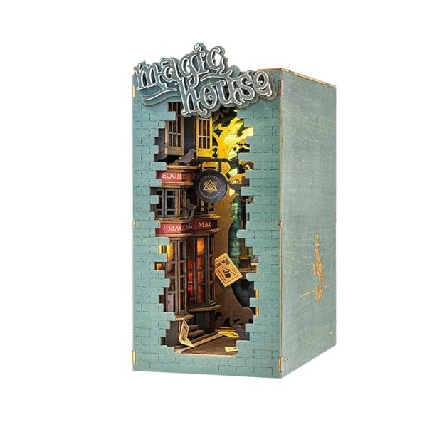 DIY Book Nook Kit Maison de Poupée en Bois,Puzzle Maison Modèle Kits de Construction avec Lumières LED Maison Etagère Décor 
