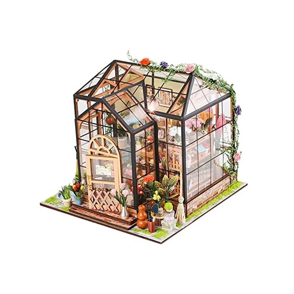 Colcolo Mini Maison de poupée Miniature avec Meubles véranda lumières Unisexe Artisanat Cottage Kit modèle pour Amis Cadeaux 