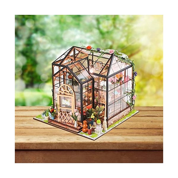 Colcolo Mini Maison de poupée Miniature avec Meubles véranda lumières Unisexe Artisanat Cottage Kit modèle pour Amis Cadeaux 