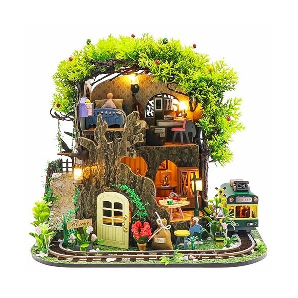 Ulikey Maison de Poupée Miniature, Kit Miniature Maison, Miniature en Bois Kits Bricolage, Poupées en Bois Modèle Kits pour A