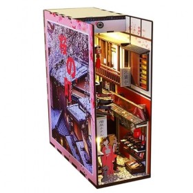 DIY Book Nook Kit avec Lumière LED,Serre-Livres 3D Bricolage Puzzle en Bois,Inserts Coin Livre en Bois,kit Maison de Poupée 3