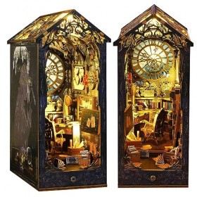 DAJASD DIY Book Nook Kit, Kit de Maison Miniature Book Nook DIY pour Maison de Poupée, Puzzle 3D Srre-Livres en Bois avec Meu
