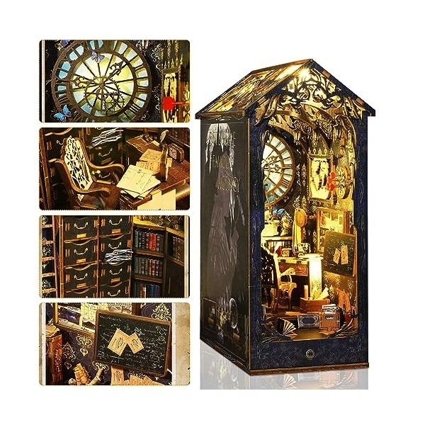 DAJASD DIY Book Nook Kit, Kit de Maison Miniature Book Nook DIY pour Maison de Poupée, Puzzle 3D Srre-Livres en Bois avec Meu