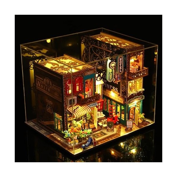 Serre-livres 3D pour maison de poupée miniature en bois, mini maison de poupée faite à la main avec LED, échelle 1:24, jouets