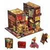 Serre-livres 3D pour maison de poupée miniature en bois, mini maison de poupée faite à la main avec LED, échelle 1:24, jouets