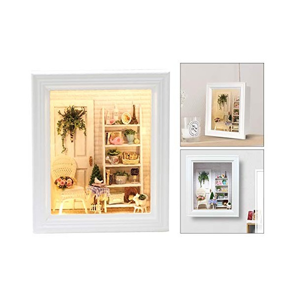 Maison de poupée à faire soi-même, kit de maison de poupée miniature avec lumière LED, construire votre propre cadre photo, c