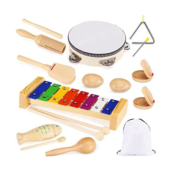 Ensemble de jouets musicaux en bois pour enfants et tout-petits, ensemble de percussions avec xylophone et maracas, anniversa