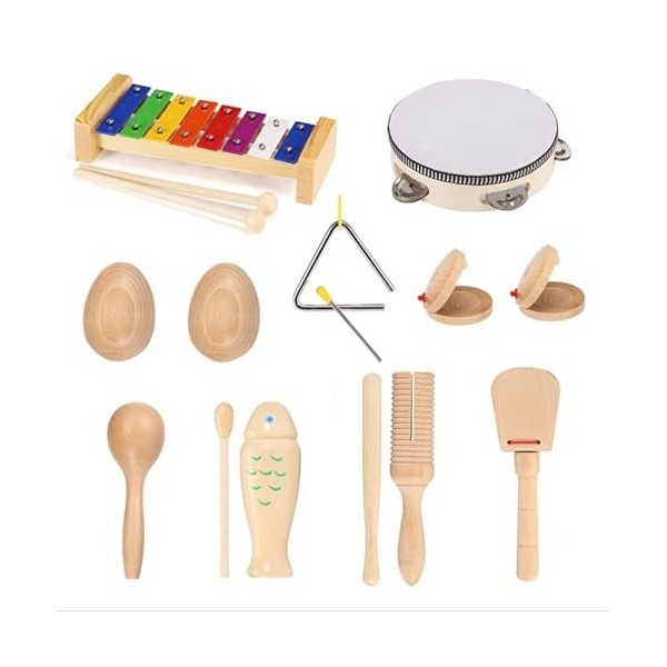 Ensemble de jouets musicaux en bois pour enfants et tout-petits, ensemble de percussions avec xylophone et maracas, anniversa