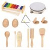 Ensemble de jouets musicaux en bois pour enfants et tout-petits, ensemble de percussions avec xylophone et maracas, anniversa