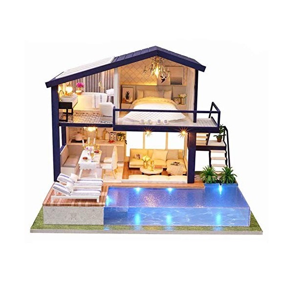 Maison Poupées, Miniature Maison Poupée Bricolage, Maison Miniature en Bois 3D, Modèle Maison Assemblé avec Lumières LED, Kit