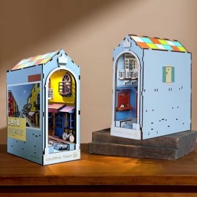 Book Nook Assemble Kit, Allée Dinsertion Détagère de Puzzle en Bois, Booknook Miniature de Maison de Poupée 3D avec Lumière