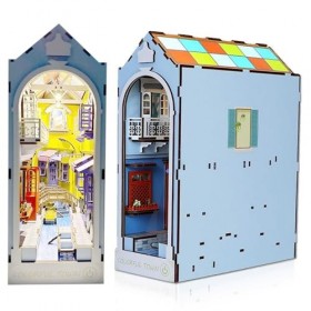 Book Nook Assemble Kit, Allée Dinsertion Détagère de Puzzle en Bois, Booknook Miniature de Maison de Poupée 3D avec Lumière