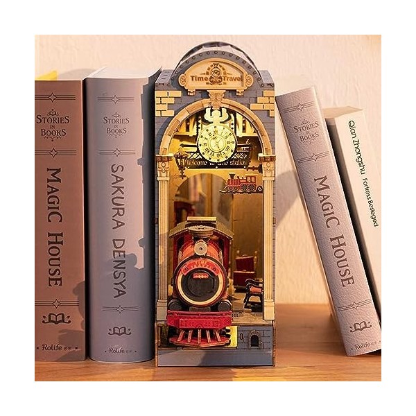 Kit de Livre de Maison de Poupée Bricolage, Insertion Détagère de Puzzle en Bois 3D, Modèle de Serre-Livres de Maison Miniat