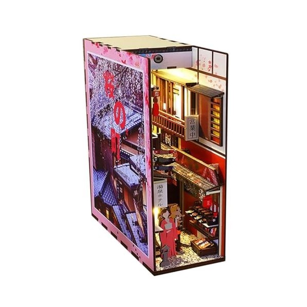 DIY Book Nook Kit Puzzle 3D Bois avec Lumières LED,DIY Mini Maisons de Poupées,Inserts de Coin de Livre,Kit de Décoration de 