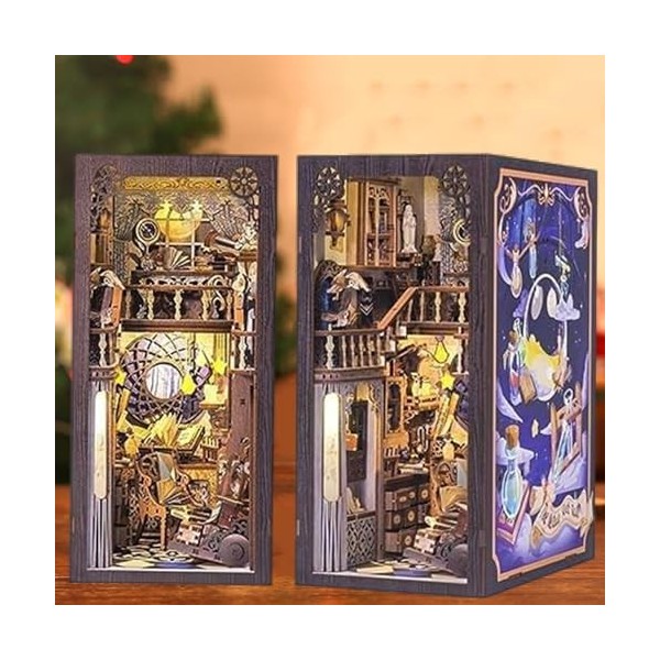 Kit de coin de livre de bricolage, kit de serre-livres de puzzle en bois  3d, kit de construction de modèle de serre-livres avec lumière led