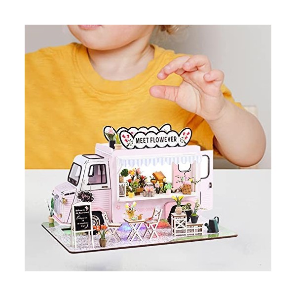 F Fityle Modèle de Petite Maison en Bois, kit de Jouets de Maison de poupée DIY Hut pour Enfants, Filles, garçons, Adolescent