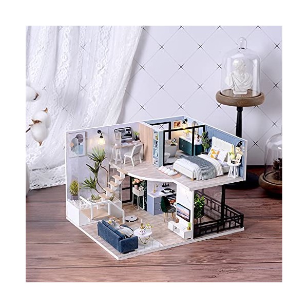 Cuteefun Maison Miniature a Construire DIY Maison Poupee Miniature Bois en Kit avec Meubles Musique et Outils, Cadeau de Bric