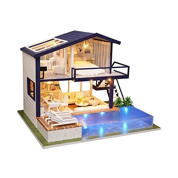 Kit de Maison de poupée Miniature Bricolage, Green House avec Meubles et LED, Kit de Maison de poupée en Bois, Meilleur Ornem