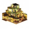 Maison de poupée miniature de style chinois à trois étages, meubles en bois, kit de maison de poupée avec LED créative, cadea