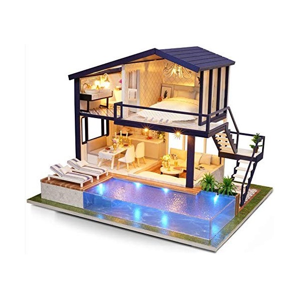 La Vida en Led DIY Maison avec Piscine Miniature Puzzle 3D avec Lumière et Musique Maison DIY Piscine 