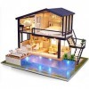 La Vida en Led DIY Maison avec Piscine Miniature Puzzle 3D avec Lumière et Musique Maison DIY Piscine 