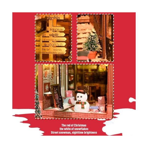 CCogzbb Kit de Coin Livre de Noël Bricolage, Serre-Livres en Bois pour Maison de Poupée avec Lumière LED, Insertion Détagère