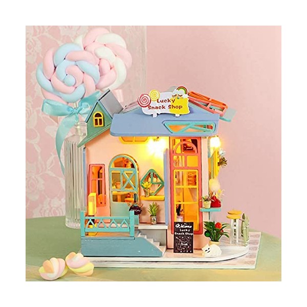 Eulbevoli Kit de Maison de poupée Miniature Bricolage, kit de Meubles Miniatures en Bois lumière LED pour Cadeau créatif Cade