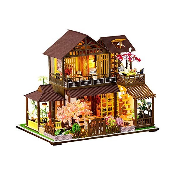 WDC Kit maison de poupée 3D de style japonais avec meubles à monter soi-même, maison de jouets rétro Villa Kit créatif mignon