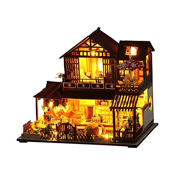 WDC Kit maison de poupée 3D de style japonais avec meubles à monter soi-même, maison de jouets rétro Villa Kit créatif mignon