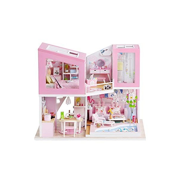 Kit De Maison De Poupée Bricolage avec Couvercle Anti-Poussière, Mini Maison en Bois, Idée De Pièce Créative À Léchelle 1:24