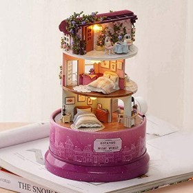 Miniature de maison de poupée bricolage créative, miniature de maison de rêve avec couvercle anti-poussière de boîte à musiqu