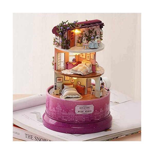 Miniature de maison de poupée bricolage créative, miniature de maison de rêve avec couvercle anti-poussière de boîte à musiqu