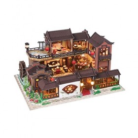 Maison de poupée miniature avec kit de meubles Mini maison de poupée avec accessoires Cour chinoise DIY Kit de maison miniatu