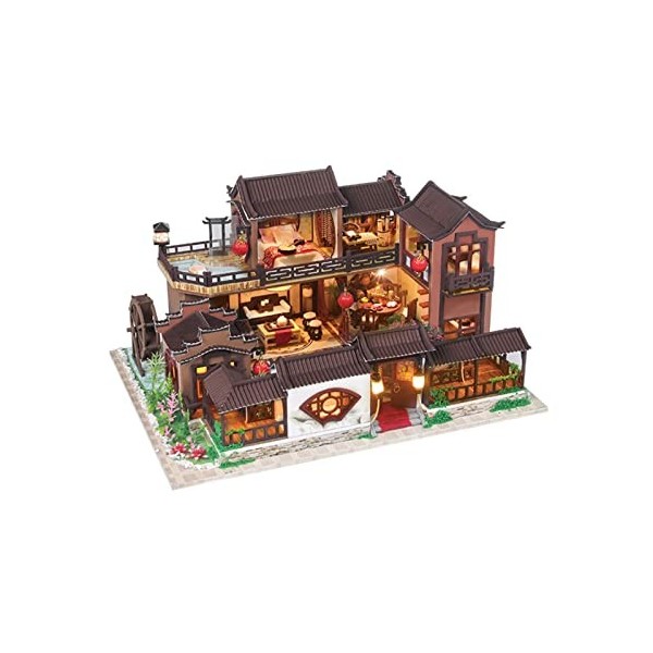 Maison de poupée miniature avec kit de meubles Mini maison de poupée avec accessoires Cour chinoise DIY Kit de maison miniatu